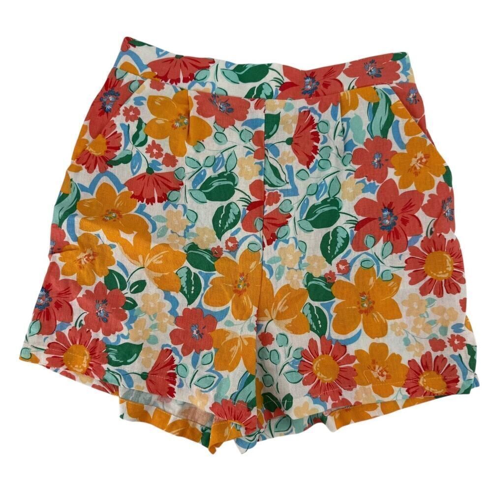 Copper Key Linen Shorts Floral S High Rise Colorful 3 Inch Inseam Stretch Waist